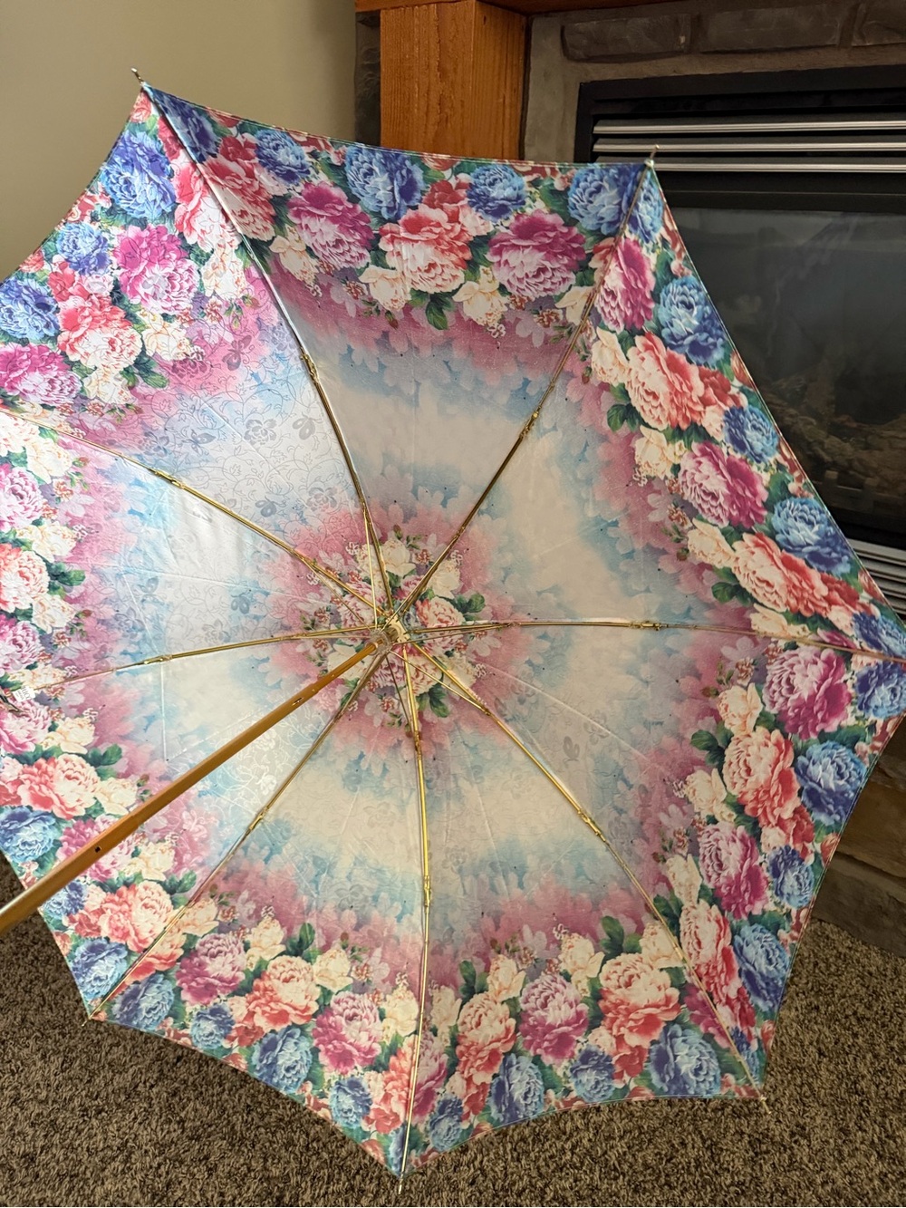 Nina Ricci Floral Pink Blue Green Umbrella - Picture 2 of 13